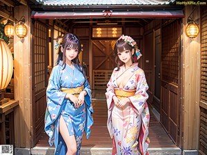 A woman in a kimono is posing for the camera.