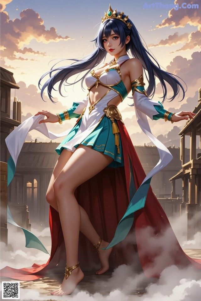 Hentai - Under the Radiance of Celestial Grace Set.2 20250124 Part 13 No.77ba4f A woman in a blue and white outfit with a crown on her head.