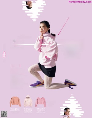 A magazine advertisement for a beauty brand with a woman's face surrounded by cosmetics.