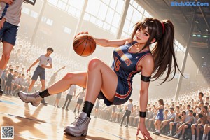 A woman holding a basketball in front of a door.