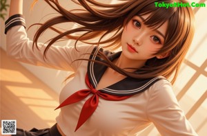 A girl in a school uniform holding a lantern.